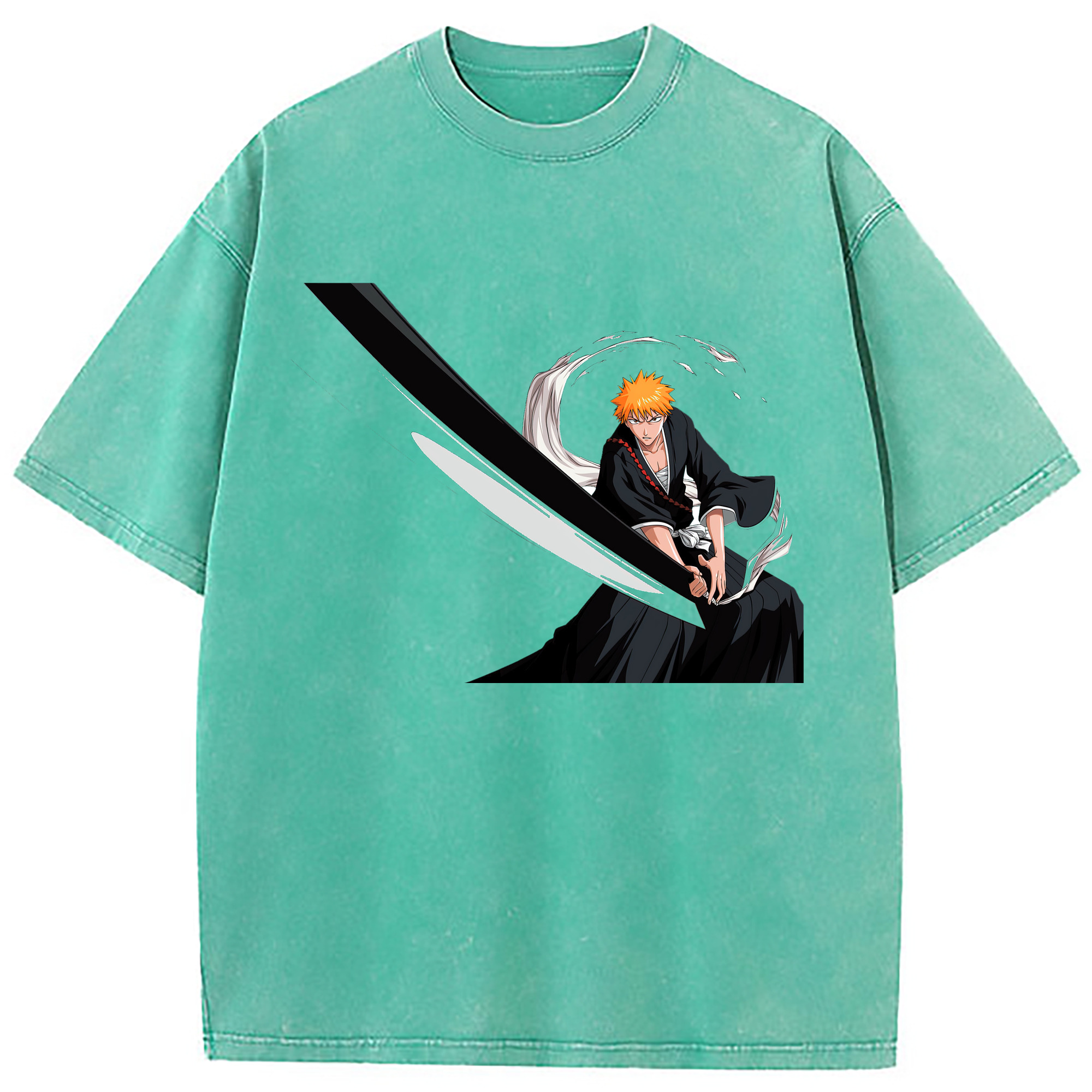 （画像用） ブリーチ 黒崎一護（くろさき いちご）BLEACH Kurosaki Ichigo 綿100% ヴィンテージ風 半袖Tシャツ（フロントプリント）
